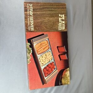 Vintage Foley Flair 3 Tray Server Solid Walnut Stainless Steel w/ Original Box